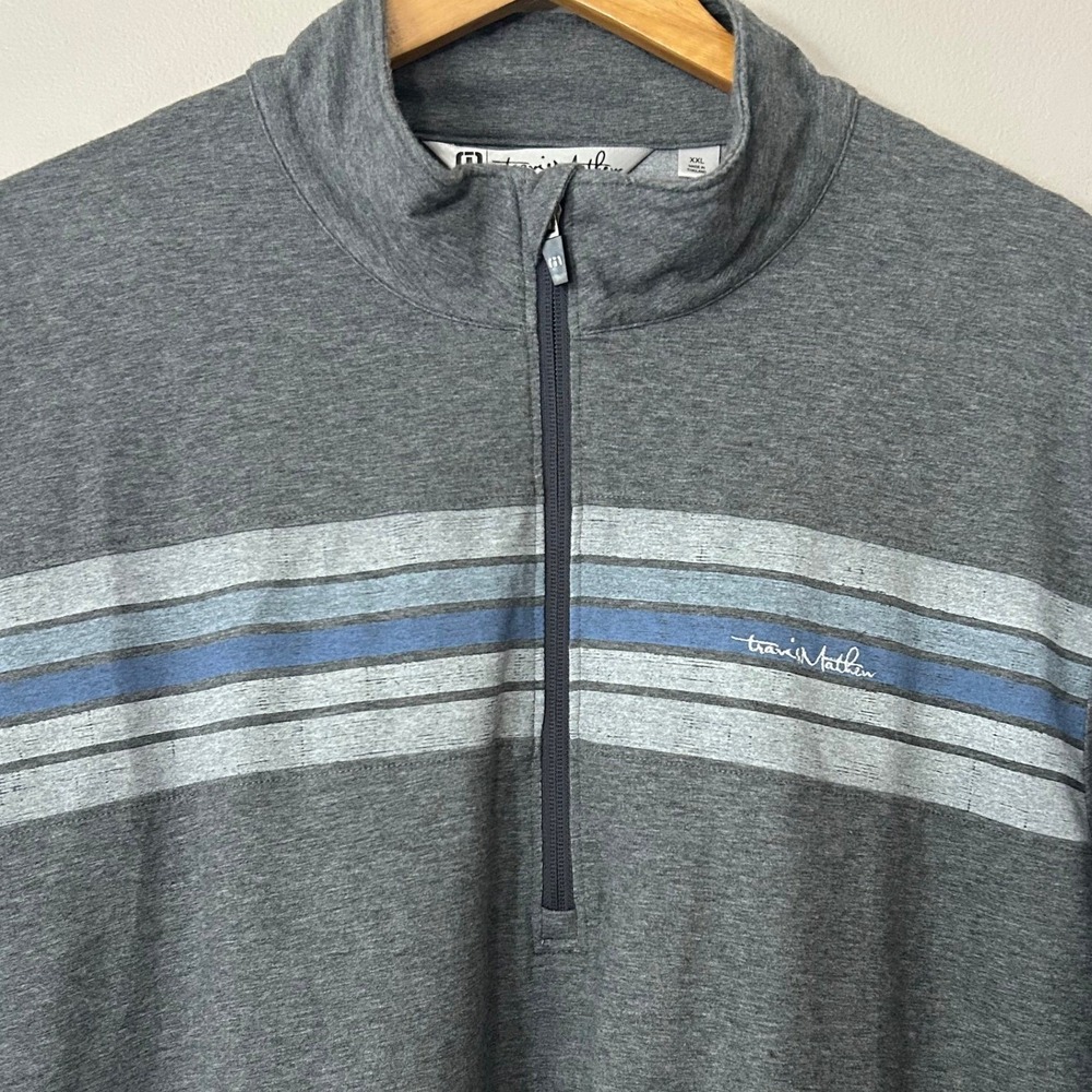 TravisMathew Pullover Mens XXL Gray Striped 1/4 Zip Long Sleeve Sweatshirt
